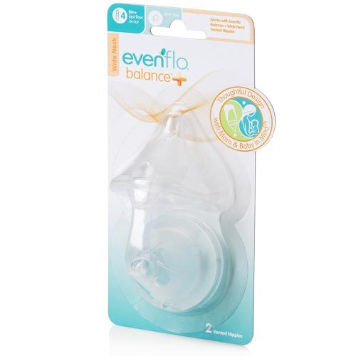Evenflo Feeding Balance Plus Wide Neck Nipples for The Balance Plus Wide Neck Baby Bottles - Helps Reduce Colic - Fast Flow/X-Cut, 8 Months and Up (Pack of 2)