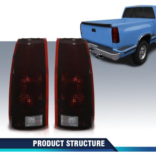 PIT66 Tail Lights Assembly Compatible with 1988-1999 Chevy GMC Silverado Sierra C/K 1500 2500 3500 Red Lens Rear Light Lamps Driver & Passenger Side