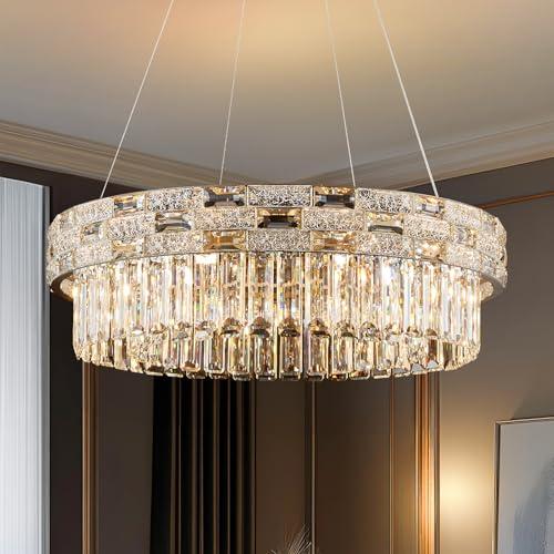 Morden Crystal Chandelier 8 Lights Gold Crystal Chandeliers for Dining Room Round Chandelier Pendant Light Fixture Kitchen Island Entryway Living Room D23