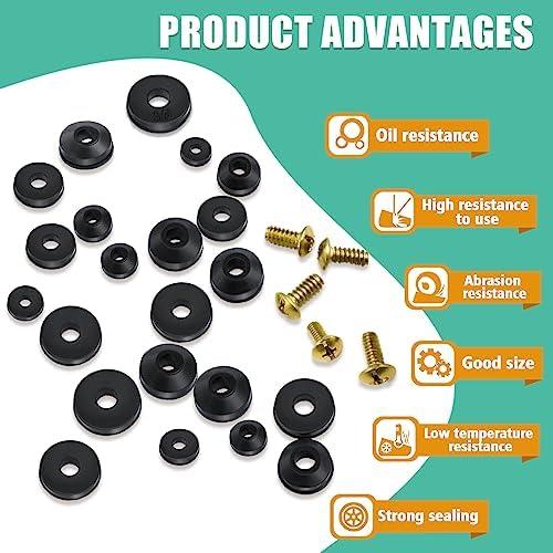 106 PCS Faucet Washer Assortment Kit with Assorted Flat and Beveled Rubber Washers for Outdoor Garden Faucet Stem Leak Worn Replacement Repair