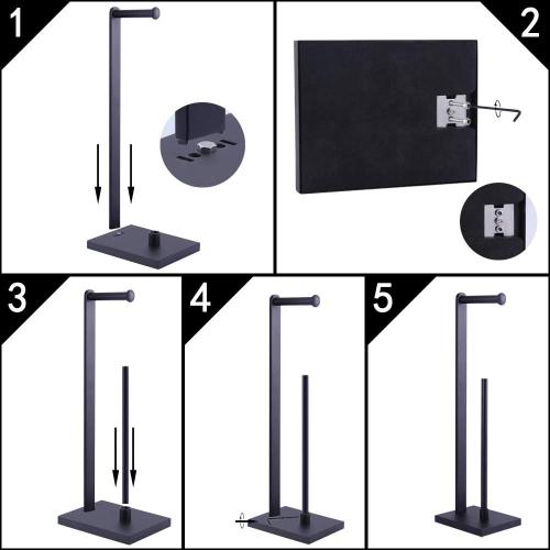 GERZWY SUS 304 Stainless Steel Bathroom Free Standing Toilet Paper Holder Toilet Roll Holder for Bath, Matte Black DZY022-BK