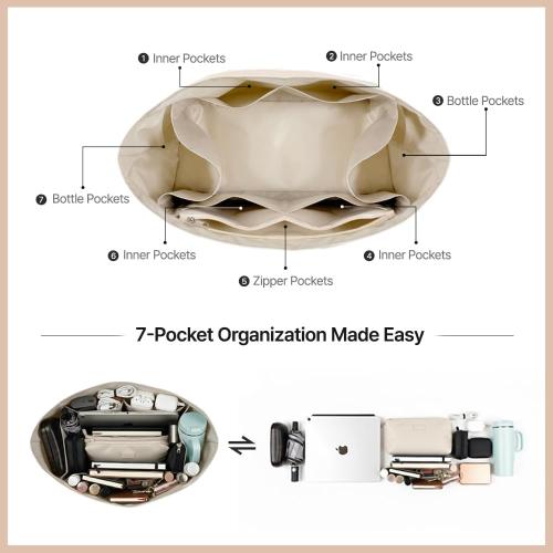 Waterproof Premium Nylon Purse Organizer Insert for Longchamp Le Pliage Tote Bag (Beige, Medium)