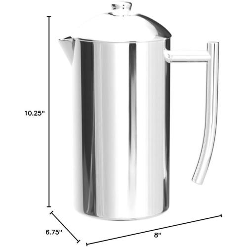 Frieling Double-Walled Stainless Steel French Press Coffee Maker - 44 oz, Polished, Extra Large Stainless Steel Coffee Press for Commercial Use - Camping Coffee Makers & Tea Press