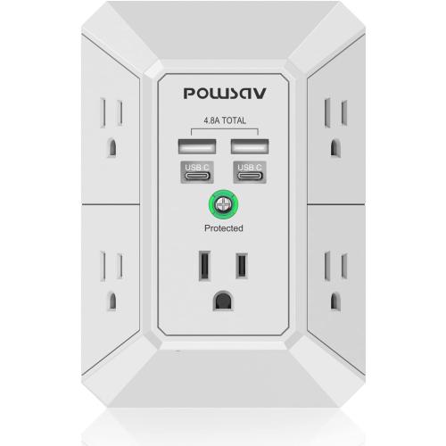 5-Outlet Power Strip with 4 USB Ports - Surge Protector for Home, Office, School - ETL Listed