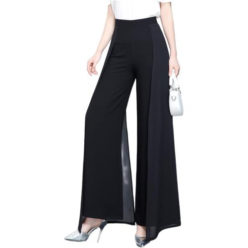 Size XS Double Plus Open Womens Chiffon High Waist Palazzo Dressy Pants Flare Elastic Waist Culottes Trousers Pant