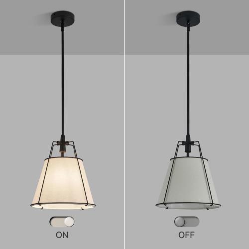 Modern Pendant Light Fixtures with 13 Off-White Linen Fabric Shade, Adjustable Hanging Light Fixture,Drum Black Vintage Chandelier for Kitchen Island Bedroom Dining Room Foyer Entryway