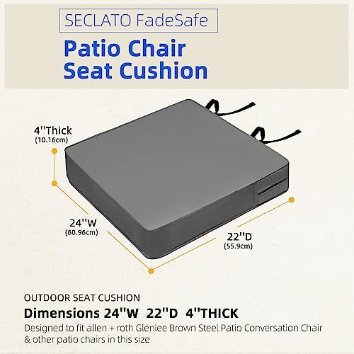 Patio Chair Cushion 24x22 Inch Waterproof Outdoor Seat Cushions for Patio Furniture Garden Sofa Couch Chair Pads with Handle and Adjustable Straps Chair Cushions, Dack Grey, 2 Packs