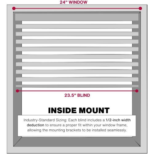 LOTUS & WINDOWARE Cordless Faux Wood Blinds, 24 Wide x 48 Long, Smooth, Snow White, 2 Inch Horizontal Blinds – for Living Room, Bedroom, Interior Door Windows