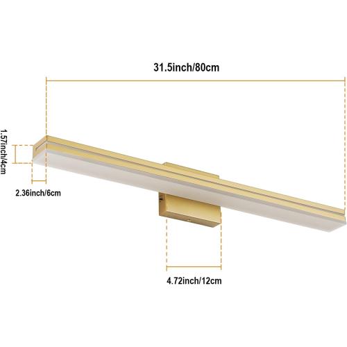 SineRise LED Modern Bathroom Vanity Light Fixtures (32-Inch, 3000K/4000K/6000K, Dimmable), Gold Modern Acrylic Bathroom Wall Lighting Fixtures Over Mirror