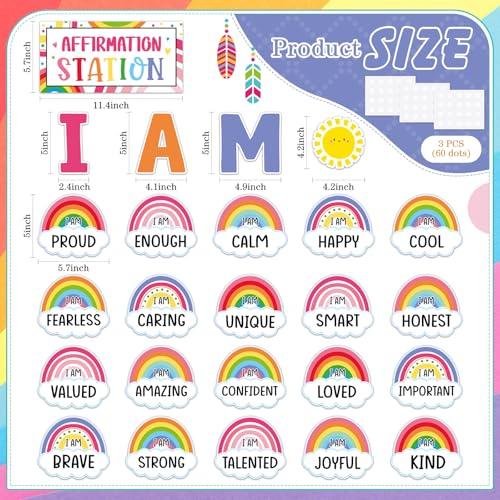 Frienda Rainbow Affirmation Station Bulletin Board Set Motivational Posters Classroom Mirror Growth Mindset Decor Positive Affirmations Accents Cutouts for School Office Home Teacher Wall Supply