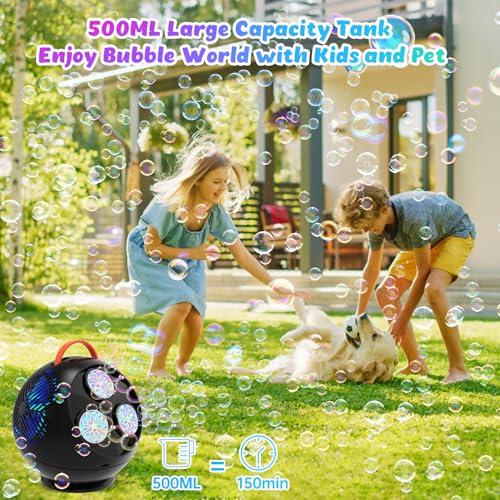 Bubble Machine for Kids, 45°/360° Rotating Bubble Blower with RGB LED Light