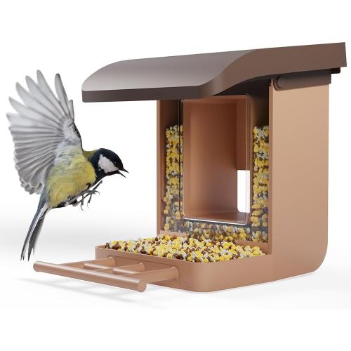 Brown Bird Feeder Camera Case Compatible with Wyze Battery Cam Pro, Wyze Cam Outdoor v1/v2, Wyze Camera v4/v3/v3 Pro, 5 DIY Mounting Methods, with a Macro Lens (Solar Panel/Camera NOT Included), Brown