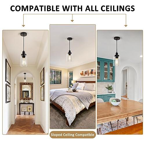 Industrial Pendant Lighting, Modern Clear Glass Shade Farmhouse Adjustable Hanging Light Fixtures for Kitchen Island Living Room Bedroom Hallway,