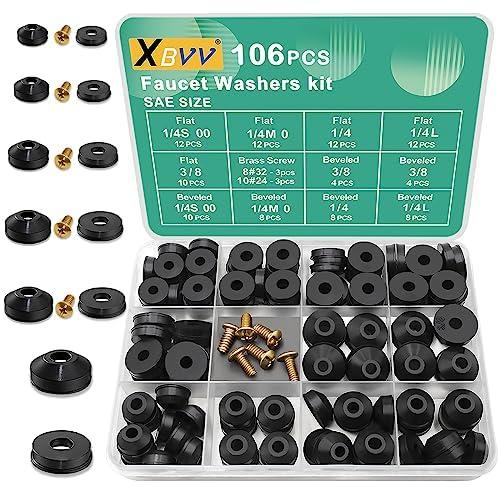 106 PCS Faucet Washer Assortment Kit with Assorted Flat and Beveled Rubber Washers for Outdoor Garden Faucet Stem Leak Worn Replacement Repair