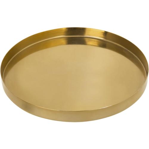 MyGift Brushed Brass Metal Decorative Tray, 11 inch Round Serving Tray - Handcrafted in India