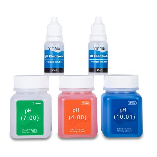 YINMIK pH Meter Calibration Solution Kit(4.00,7.00&10.01) with pH Electrode Storage Solution Kit,3 Bottles pH Calibration Buffer Solution and 2 bottels KCL pH Probe Solution for pH Meters
