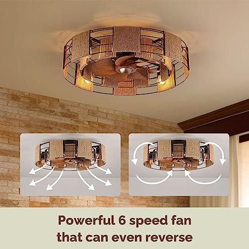 Orison 22 Caged Low Profile Ceiling Fan With Light, Remote, and App Control - Flush Mount, 7 Blades, 6 Speeds, 4 Bulbs