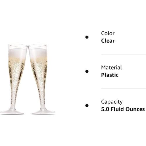 Munfix 100 Plastic Champagne Flutes - 5 Oz Disposable Clear Champagne Glasses for Parties, Mimosa Bar, Events, Wedding and Shower Party Supplies - Toasting Cocktail Cups