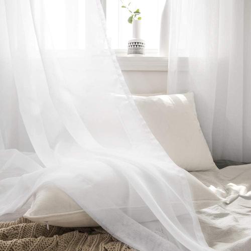MIULEE Solid Color Sheer Curtains 84 Inches Long 2 Panels Set - Elegant Lightweight Grommet Light Filtering Window Voile Panels/Drapes/Treatment for Bedroom Living Room W42 x L84 Inch, White