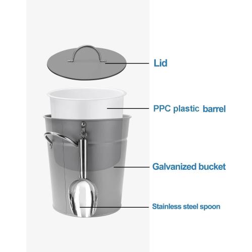 3 Qt Gray Galvanized Ice Bucket with Lid, Scoop and Handles, Insulated | Double-layer insulated ice bucket with galvanized inner layer for wine, champagne, cocktails, parties, BBQs and outdoor use.
