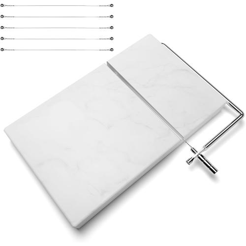 TOPULORS Cheese Slicer with 5 Replacement Upgrade Thick Cutting Wires - Heavy Duty 5x8 Handheld Marble Board Cutter for Block Cheese, Butter - Kitchen Gadget Slicers Tool - White