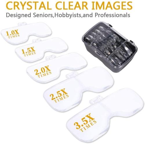 Hands Free Headband Magnifying Glass, USB Charging Head Magnifier with LED Light Jewelry Craft Watch Hobby 5 Lenses 1.0X 1.5X 2.0X 2.5X 3.5X (Upgraded Version)