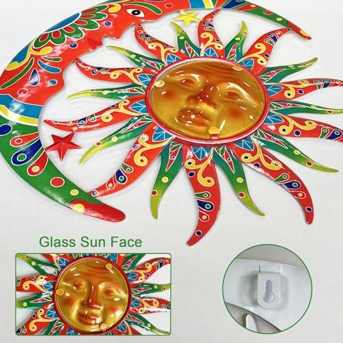 Limygus Colorful Metal Sun Moon Stars Wall Art, Indoor Outdoor Decor for Patio Garden Bedroom