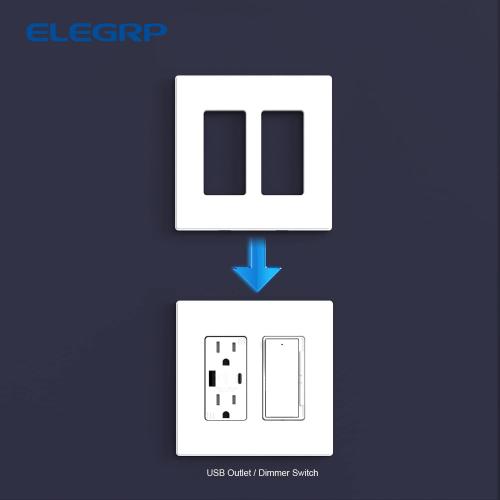 ELEGRP 2-Gang Screwless Decorative Wall Plates, Mid-Size 4.88 height x 4.94 length Unbreakable Thermoplastic Faceplate Cover for Decorator Receptacle Outlet & Switch, UL Listed (5 Pack, Matte White)