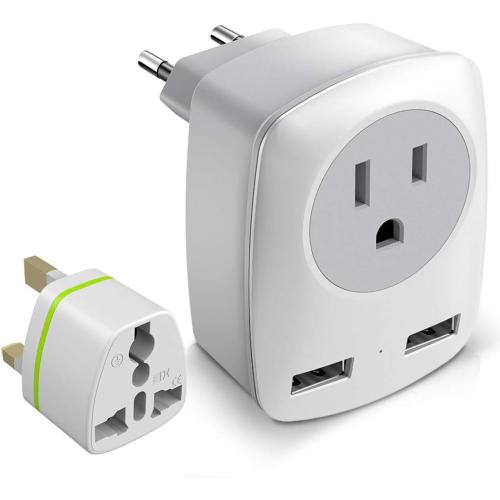 European Travel Plug Adapter, The US to Europe & UK Power Outlet Converter, USA to England Ireland German Italy Spain France Greece Iceland International Electrical Adaptor USB Wall Charger