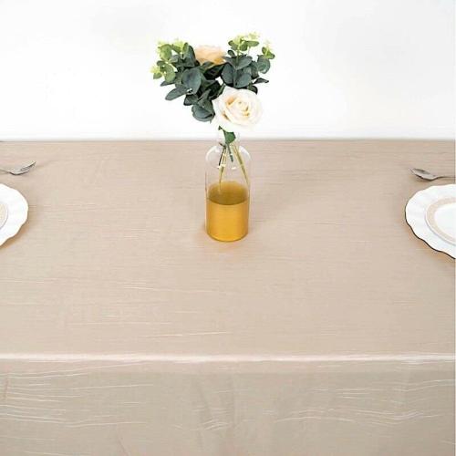 Decoration for All Occasions Beige 90 x 132 Accordion Crinkle Taffeta Rectangle Tablecloth Party Supplies DFAO-1-Z5896