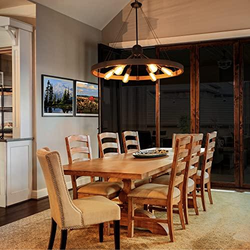 Klgxnrd 31.5'' Farmhouse Chandeliers for Dining Room, Rustic Wagon Wheel Chandelier for Entryway, Sputnik Light Fixture for Breakfast Area Stairwell Bedroom Foyer, Vintage Rust and Black Finishe