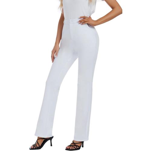 X14 Regular iChosy Women's Stretchy Straight Leg Dress Work Pants Business Office Casual Slacks with Pockets White