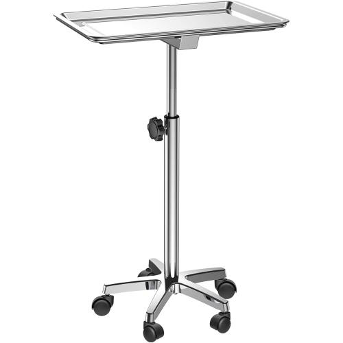 SILVER HEAVY DUTY ChoJiah Extra Large Mayo Stand Rolling Salon Tray Hairstylist Tray Heavy Duty Tattoo Tray, Ideal Use for for Hair Salon Dental Hairstylist Cart