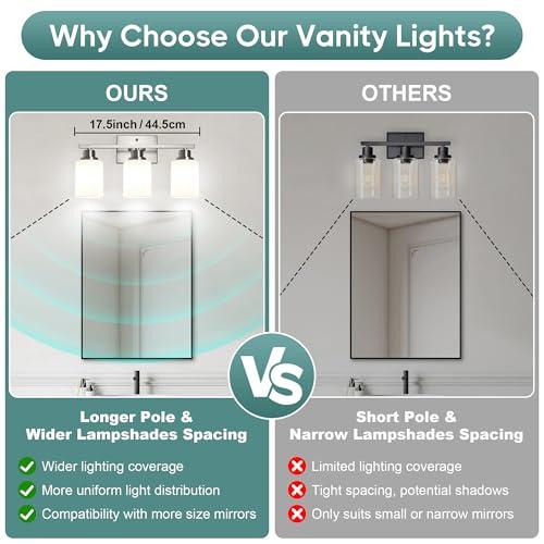 Ascher Bathroom Light Fixtures, 3-Light Vanity Light Over Mirror, Brushed Nickel Wall Sconces with Milky White Frosted Glass Shades, Wall Lamp for Living Room Bedroom, E26 Base(Bulbs Not Included)