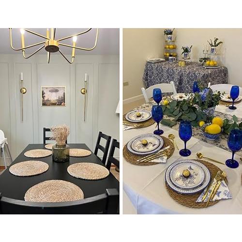 13 in Round Woven Placemats Plate Chargers Set of 4, Boho Farmhouse Rustic Woven Place Mats for Dining Table Decor, Rattan Wicker Table Mats Indoor Fall Chargers for Dinner Plates
