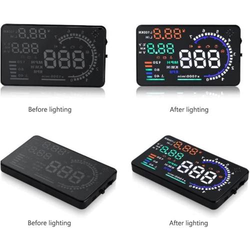 5.5'' HUD Head Display, Windshield Screen Projector Vehicle Speed, Hud Overspeed Alarm, Km/h MPH, OBDII/EUOBD Interface Plug Car Hud Screen