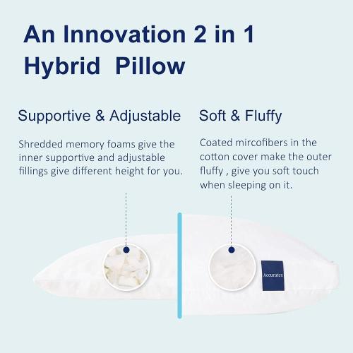 ACCURATEX Pillows  Set of 2, Hybrid Shredded Memory Foam Pillow[Adjustable Loft], Fluffy Down Alternative Fill Removable Cotton Cover, Firm Supportive Pillow for Side Back Sleepers