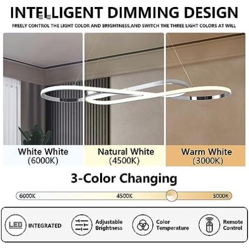 Modern Chandelier,Led Chandelier for Kitchen Island Lighting,Modern Led Pendant Light for Kitchen Island Chandelier Over Table,Dimmable Modern Chandeliers for Dining Room Light Fixture with Remote