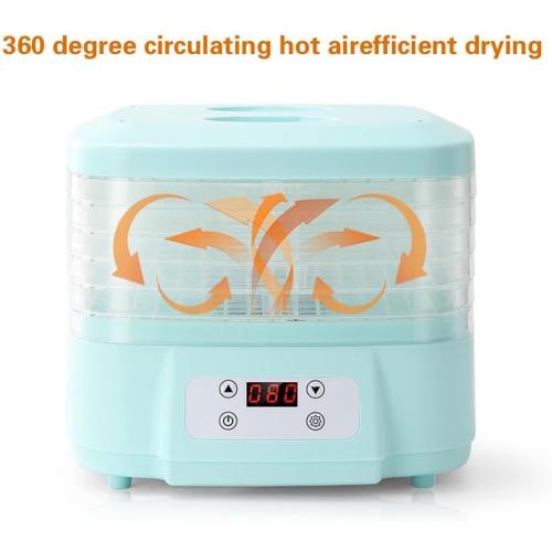 Blue Stainless Steel Food Dehydrator Machine | 360 Airflow, 6 Trays, Digital Timer & Temperature Control - Electric Food Preserver for Fruits, Veggies, Meats & Dog Treats