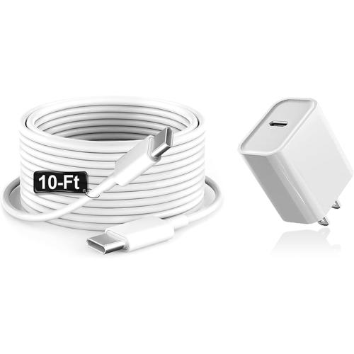 30W iPhone 17 16 15 Chrager Fast Charging for iPhone 17 16 Pro Max 15 Plug iPad USB C, 30 Watts Type-c Gan PPS Wall Chrager Plug Block & Long 10ft USB C to C Cable, 1Pack White