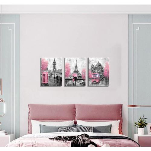 CANVASZON Pink and Gray Paris Wall Art Paris Decor for Bedroom Bathroom Girls Room Wall Decor Paris Pictures Rustic Black and White Print Art for Walls 3 Pieces Ready to Hang