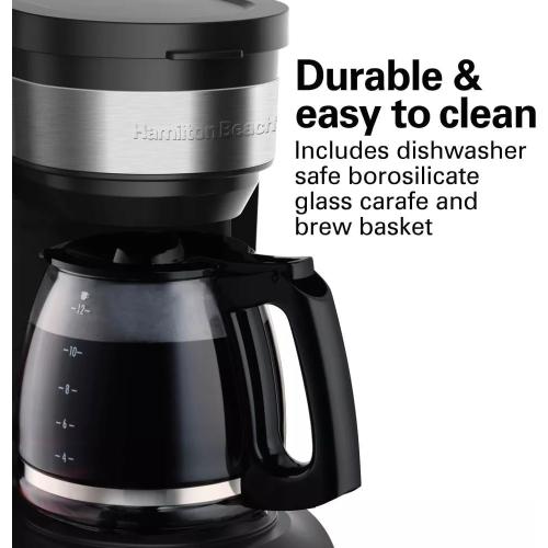 Hamilton-Beach Size  12 Cup Programmable Coffee Maker, Drip Coffee Machine with Glass Coffee Pot, Automatic Shut Off, Kitchen Appliances for Home and Kitchen, Black (46290)