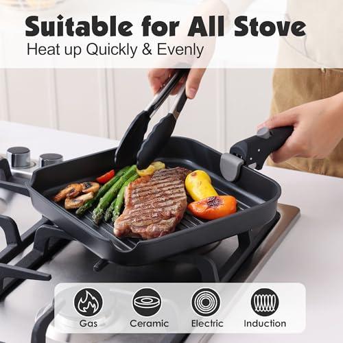 SENSARTE 17 Piece Nonstick Detachable Handle Pots and Pans Set Black