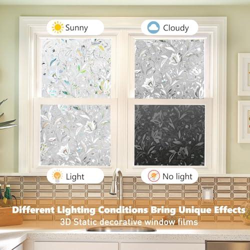 Kromapolis Privacy Window Film, Stained Glass Decorative, 29.5″ x 78.7″ | Rainbow Window Clings, Non-Adhesive Reusable Sticker, UV Sun Blocking Heat Control Covering for Home Office Living Room