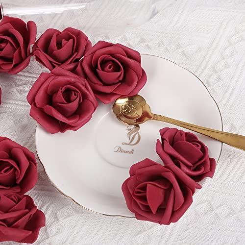 Artificial Stemless Rose Flower Heads, 200Pcs Burgundy Foam Roses Artificial Roses Flower Heads for Crafts 1.97in Stemless Roses for DIY Craft Wedding Bouquet Party Decoration(Burgundy)