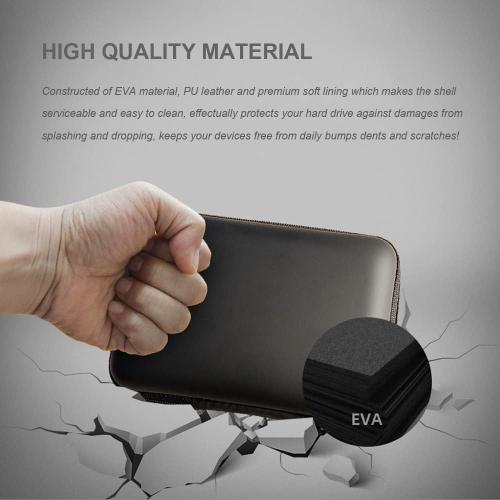 Hard Drive Carrying Case Storage Organizer Bag Multi-Purpose Universal Carry Pouch Compatible with Western Digital WD Elements Seagate, 2.5’’ EVA Shockproof Travel Case (Black)