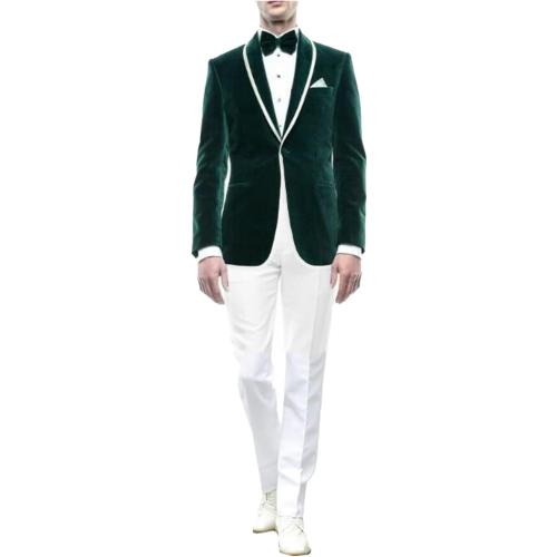 Men's Medium Velvet Suit Shawl Lapel Tuxedos One Button Jacket 2 Pieces Set for Wedding Groom