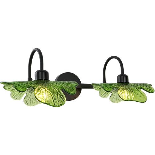 2-Light Vanity Light, Black Wall Sconce with Green Glass Shade, Vintage Bathroom Light Fixture for Over Mirror, Bedroom, Hallway, Living Room