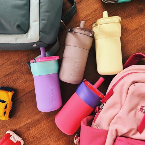 BrüMate Leap 12oz 100% Leakproof Kids Tumbler with Handle and Silicone Soft Straw | Drop Resistant Silicone Sleeve | For Kids 4  | Insulated Stainless Steel | Cup Holder Friendly | 12oz (Neutron)