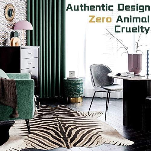 jinchan Zebra Print Area Rug Faux Skin Cowhide Animal Design Mat Faux Suede Indoor Floorcover for Bedroom Living Room 5x6 Safari Design